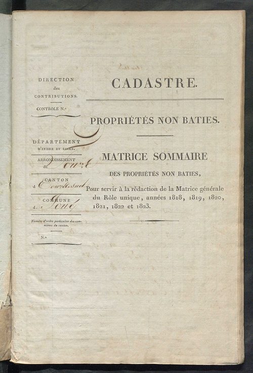 Matrice sommaire des propriétés non bâties, pour servir à la rédaction de la matrice générale du rôle unique.