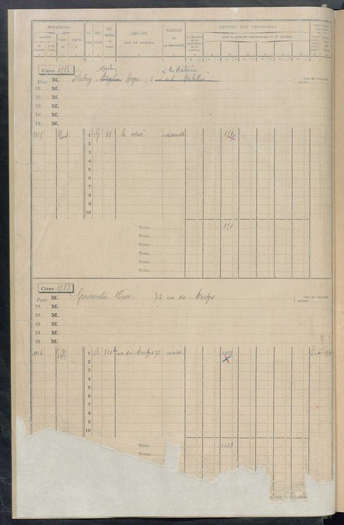 Matrice des propriétés bâties, cases 1585 à 2189.