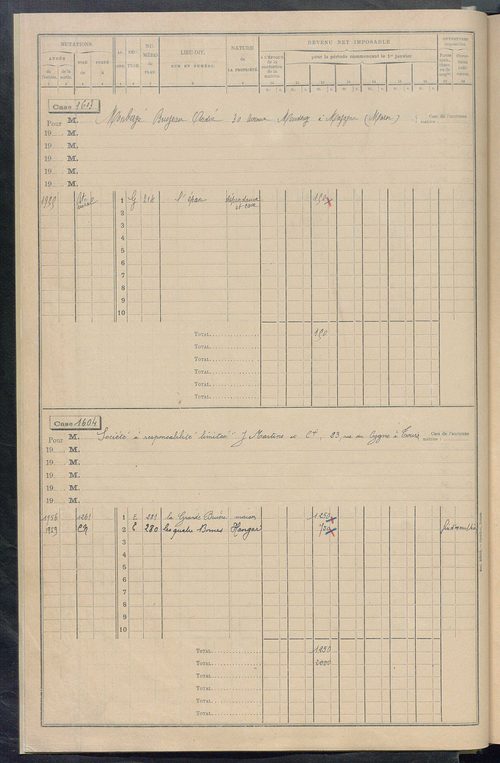 Matrice des propriétés bâties, cases 1585 à 2189.