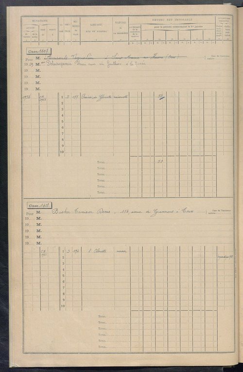 Matrice des propriétés bâties, cases 1585 à 2189.