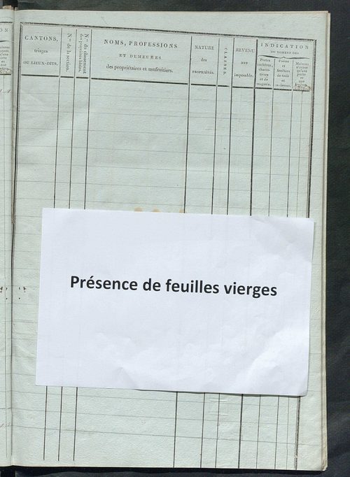 Tableau indicatif des propriétaires et des propriétés bâties.