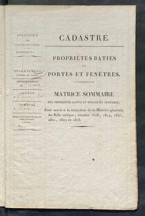 Matrice sommaire des propriétés bâties et portes et fenêtres pour servir à la rédaction de la matrice générale du rôle unique.