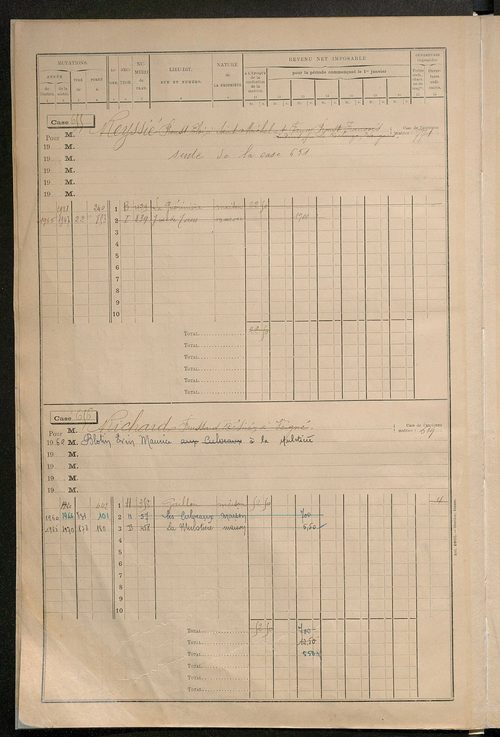 Matrice des propriétés bâties, cases 641 à 1432.