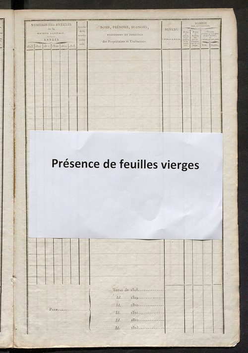 Matrice sommaire des propriétés bâties et portes et fenêtres, pour servir à la rédaction de la matrice générale du rôle unique.