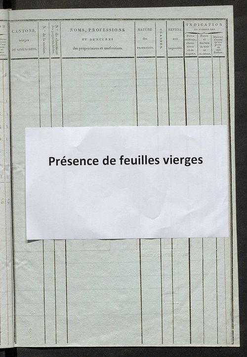 Tableau indicatif des propriétaires et des propriétés bâties.