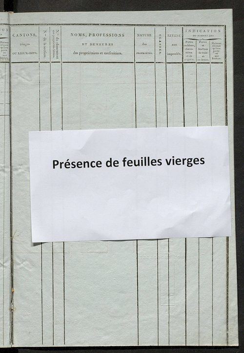 Tableau indicatif des propriétaires et des propriétés bâties.