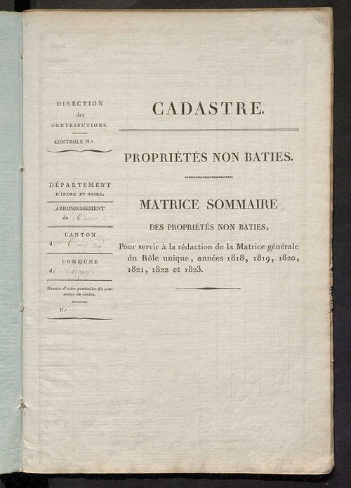 Matrice sommaire des propriétés non bâties, pour servir à la rédaction de la matrice générale du rôle unique.