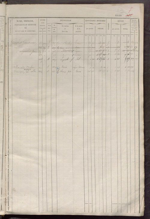 Matrice des propriétés foncières, fol. 921 à 1360 ; récapitulation des contenances et des revenus de la matrice cadastrale, 1834 ; table alphabétique des propriétaires.
