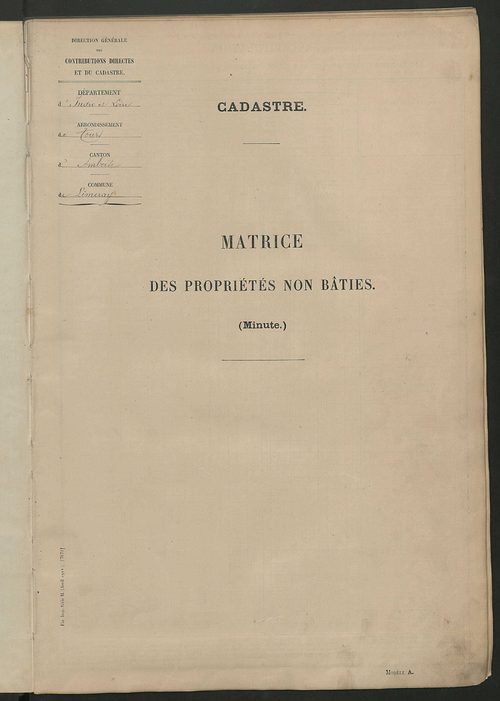 Tableau présentant les augmentations et les diminutions survenues dans la matière imposable ; récapitulation ; table alphabétique des propriétaires ; matrice des propriétés non bâties, fol. 1 à 488.