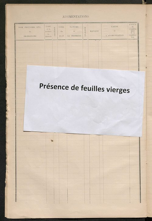 Matrice des propriétés bâties ; augmentations et diminutions, 1883-1891 ; séparation des revenus cadastraux afférents, pour l'année 1882, aux propriétés bâties et non bâties (état-balance) ; table alphabétique des propriétaires.