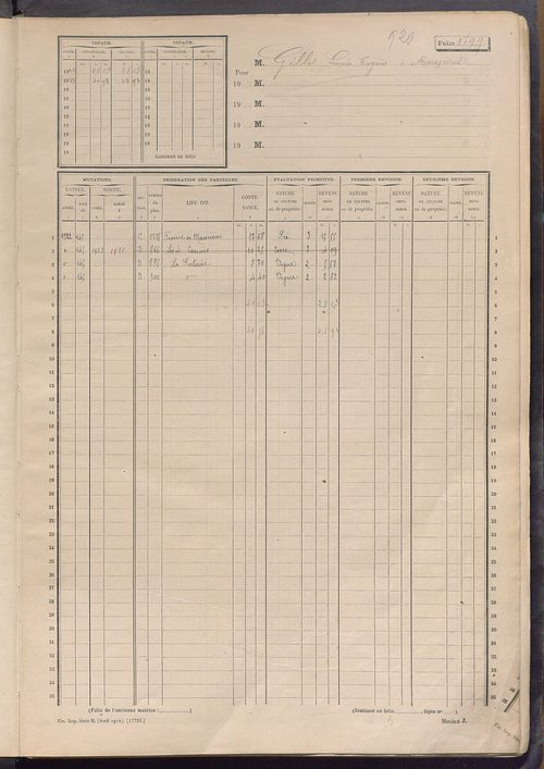 Matrice des propriétés non bâties, fol. 1797 à 2296.