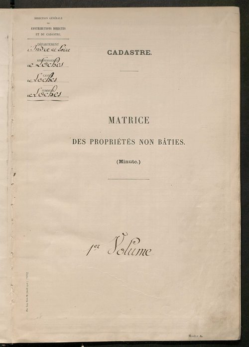 Matrice des propriétés non bâties : tableau présentant les augmentations et les diminutions survenues dans la matière imposable ; récapitulation ; table alphabétique des propriétaires.