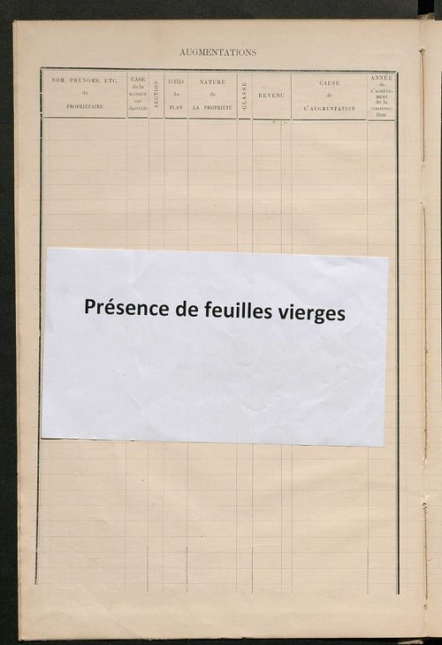 Matrice des propriétés bâties ; augmentations et diminutions, 1883-1891 ; séparation des revenus cadastraux afférents, pour l'année 1882, aux propriétés bâties et non bâties (état-balance) ; table alphabétique des propriétaires.