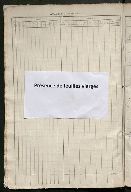 Relevé des numéros de propriétés non bâties de même nature ; relevé des propriétés bâties ; récapitulation de la contenance et du revenu imposables des propriétés.