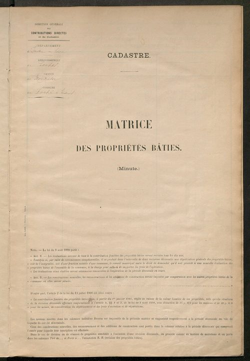 Matrice des propriétés bâties ; récapitulation ; table alphabétique des propriétaires.