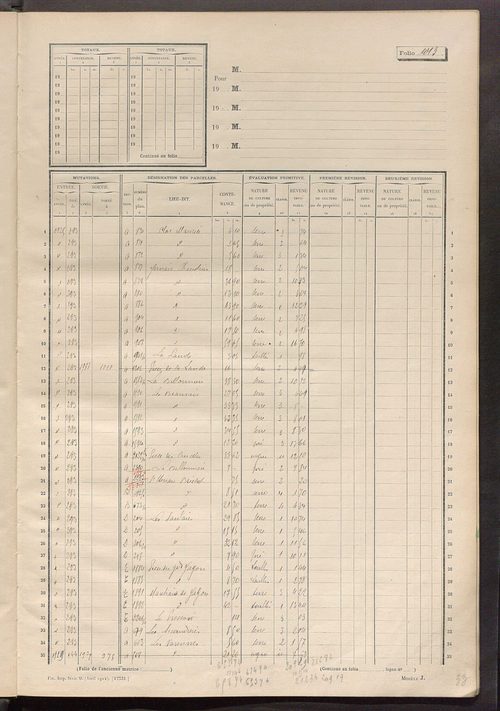 Matrice des propriétés non bâties, fol. 1001 à 1198.