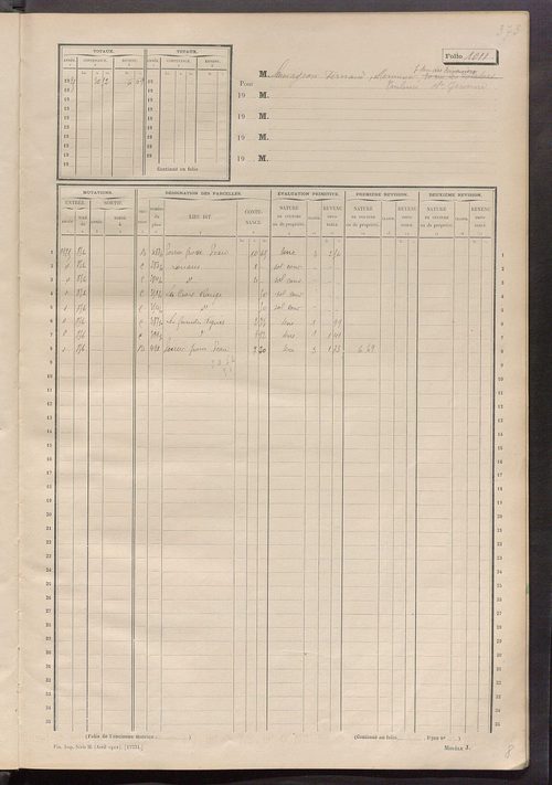 Matrice des propriétés non bâties, fol. 1001 à 1198.