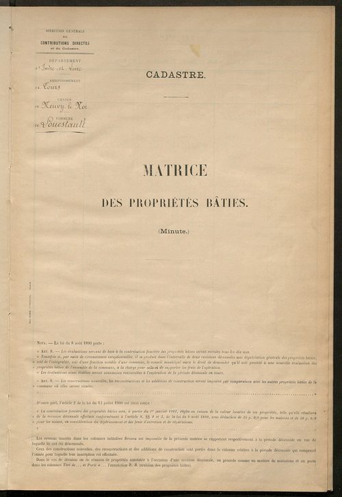 Matrice des propriétés bâties ; récapitulation ; table alphabétique des propriétaires.