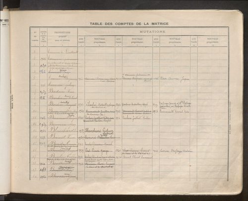 Matrice grise : table des comptes de la matrice ; comptes actifs personnes morales et A - Z ; comptes supprimés.