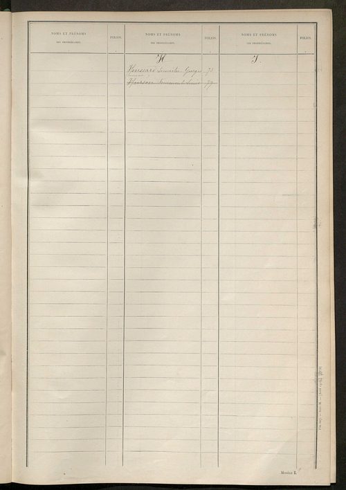 Matrice des propriétés non bâties ; tableau présentant les augmentations et les diminutions survenues dans la matière imposable ; récapitulation ; table alphabétique des propriétaires.