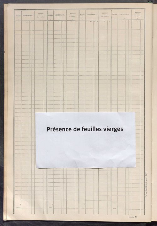 Tableau présentant les augmentations et les diminutions survenues dans la matière imposable ; récapitulation ; table alphabétique des propriétaires ; matrice des propriétés non bâties, fol. 1 à 500.