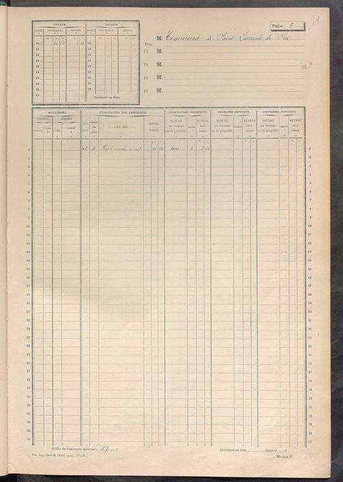 Matrice des propriétés non bâties ; tableau présentant les augmentations et les diminutions survenues dans la matière imposable ; récapitulation ; table alphabétique des propriétaires.