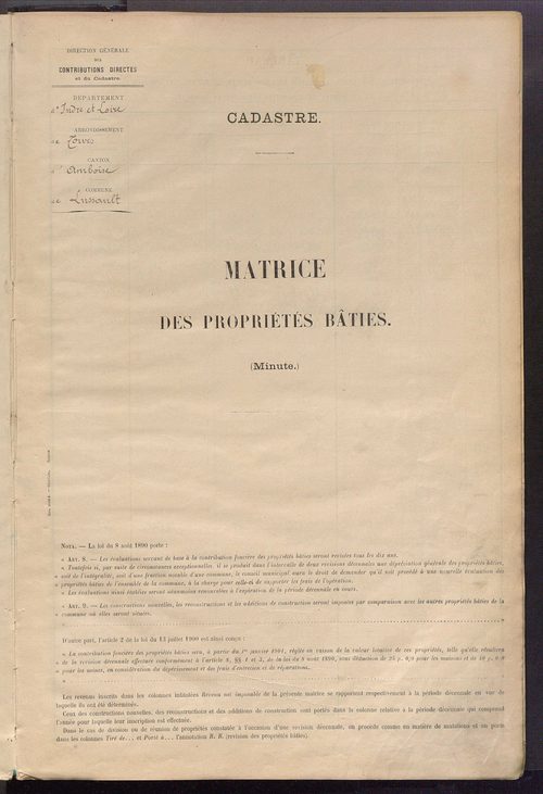 Matrice des propriétés bâties ; récapitulation ; table alphabétique des propriétaires.