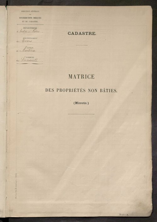 Tableau présentant les augmentations et les diminutions survenues dans la matière imposable ; récapitulation ; table alphabétique des propriétaires ; matrice des propriétés non bâties, fol. 1 à 496.