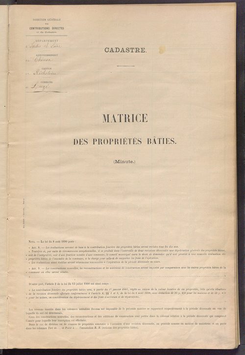 Matrice des propriétés bâties ; récapitulation ; table alphabétique des propriétaires.