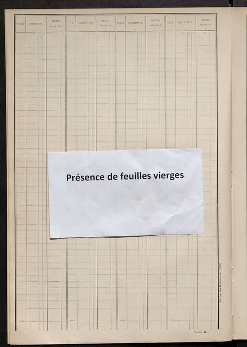 Tableau présentant les augmentations et les diminutions survenues dans la matière imposable ; récapitulation ; table alphabétique des propriétaires ; matrice des propriétés non bâties, fol. 1 à 464.
