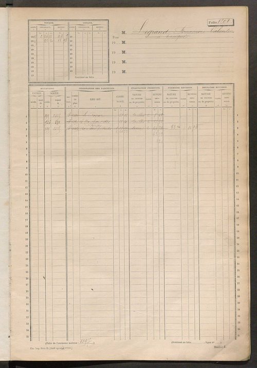 Matrice des propriétés non bâties, fol. 1201 à 1800.