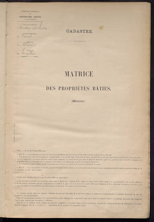 Matrice des propriétés bâties ; récapitulation ; table alphabétique des propriétaires.
