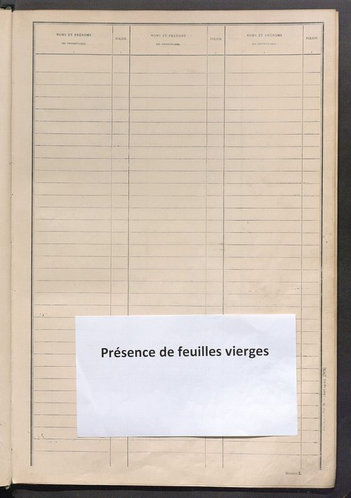 Tableau présentant les augmentations et les diminutions survenues dans la matière imposable ; récapitulation ; table alphabétique des propriétaires ; matrice des propriétés non bâties, fol. 1 à 492.