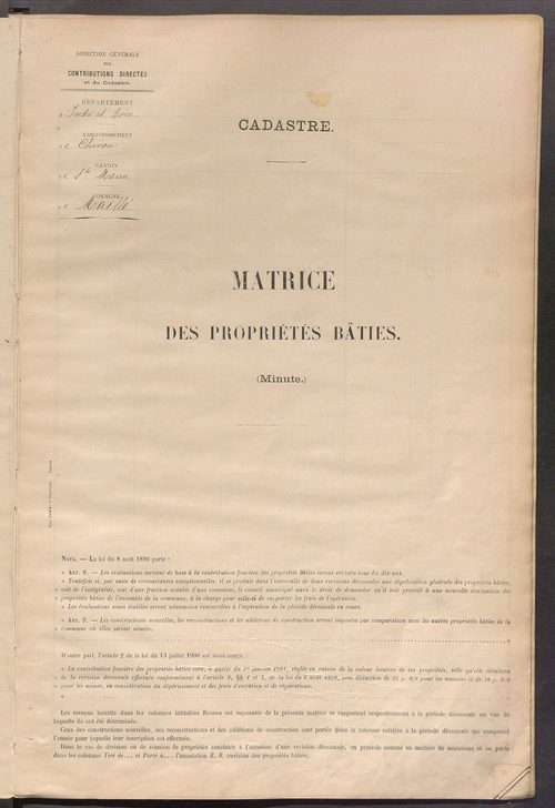 Matrice des propriétés bâties ; récapitulation ; table alphabétique des propriétaires.