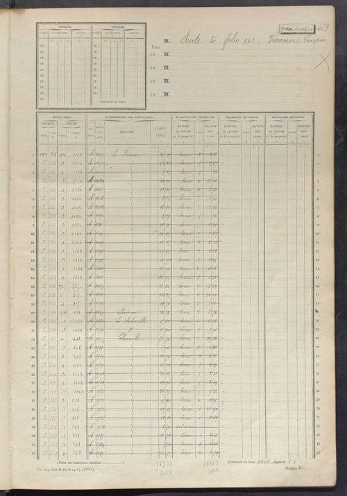 Matrice des propriétés non bâties, fol. 1001 à 1304.