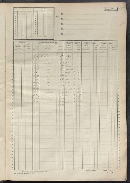 Matrice des propriétés non bâties, fol. 501 à 1000.