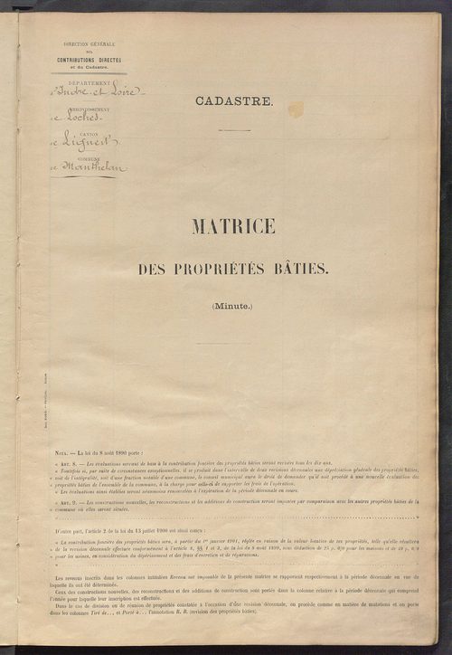 Matrice des propriétés bâties ; récapitulation ; table alphabétique des propriétaires.