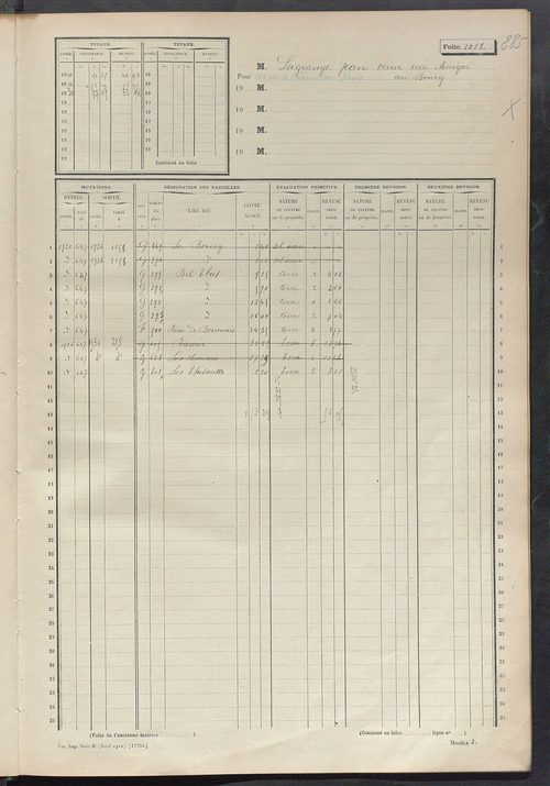 Matrice des propriétés non bâties, fol. 1001 à 1304.