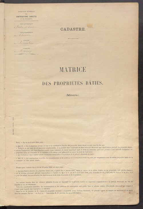 Matrice des propriétés bâties ; récapitulation ; table alphabétique des propriétaires.
