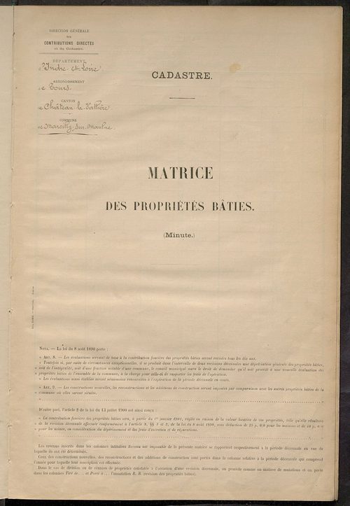 Matrice des propriétés bâties ; récapitulation ; table alphabétique des propriétaires.