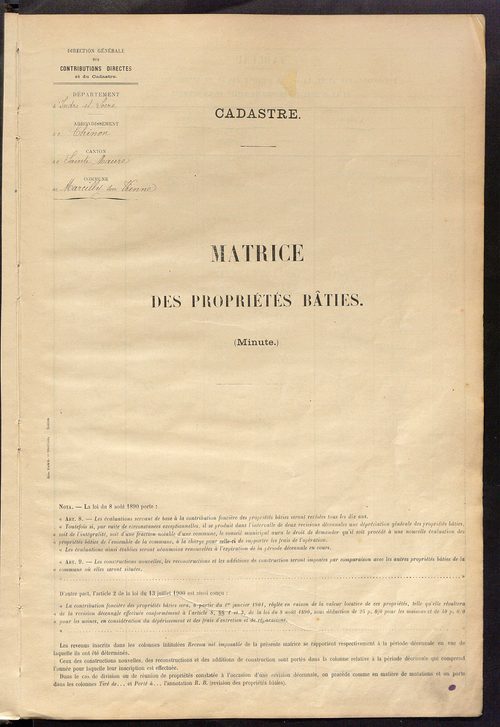 Matrice des propriétés bâties ; récapitulation ; table alphabétique des propriétaires.