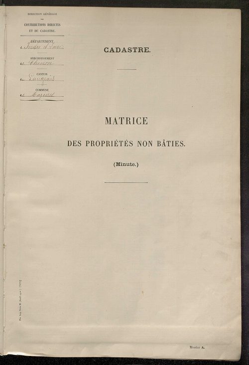 Tableau présentant les augmentations et les diminutions survenues dans la matière imposable ; récapitulation ; table alphabétique des propriétaires ; matrice des propriétés non bâties, fol. 1 à 492.