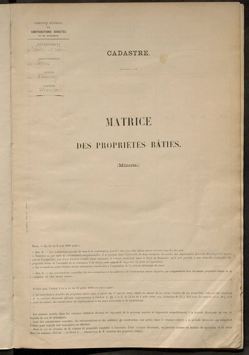 Matrice des propriétés bâties ; récapitulation ; table alphabétique des propriétaires.