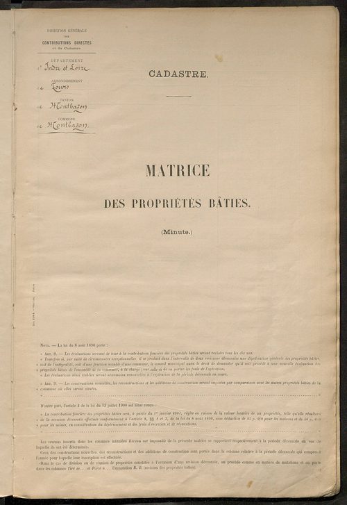 Matrice des propriétés bâties ; récapitulation ; table alphabétique des propriétaires.