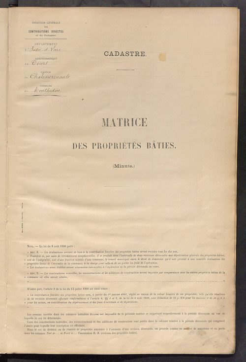 Matrice des propriétés bâties ; récapitulation ; table alphabétique des propriétaires.
