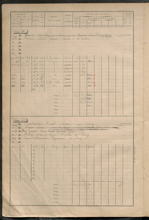 Matrice des propriétés bâties, cases 593 à 1295.