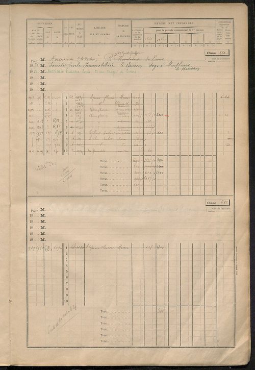Matrice des propriétés bâties, cases 593 à 1295.