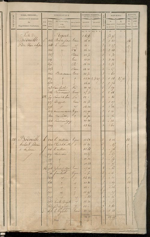 Matrice de rôle pour la contribution cadastrale, art. 1267 à 1941.