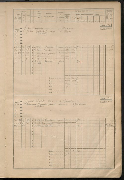 Matrice des propriétés bâties, cases 593 à 1295.