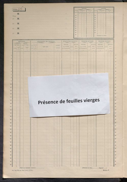 Matrice des propriétés non bâties, fol. 501 à 710.